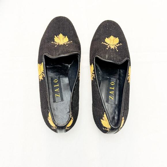 Zalo Bee Tapestry Woven Smoking Loafer Flat Black Yellow Round Toe Size 6.5 - Picture 2 of 5